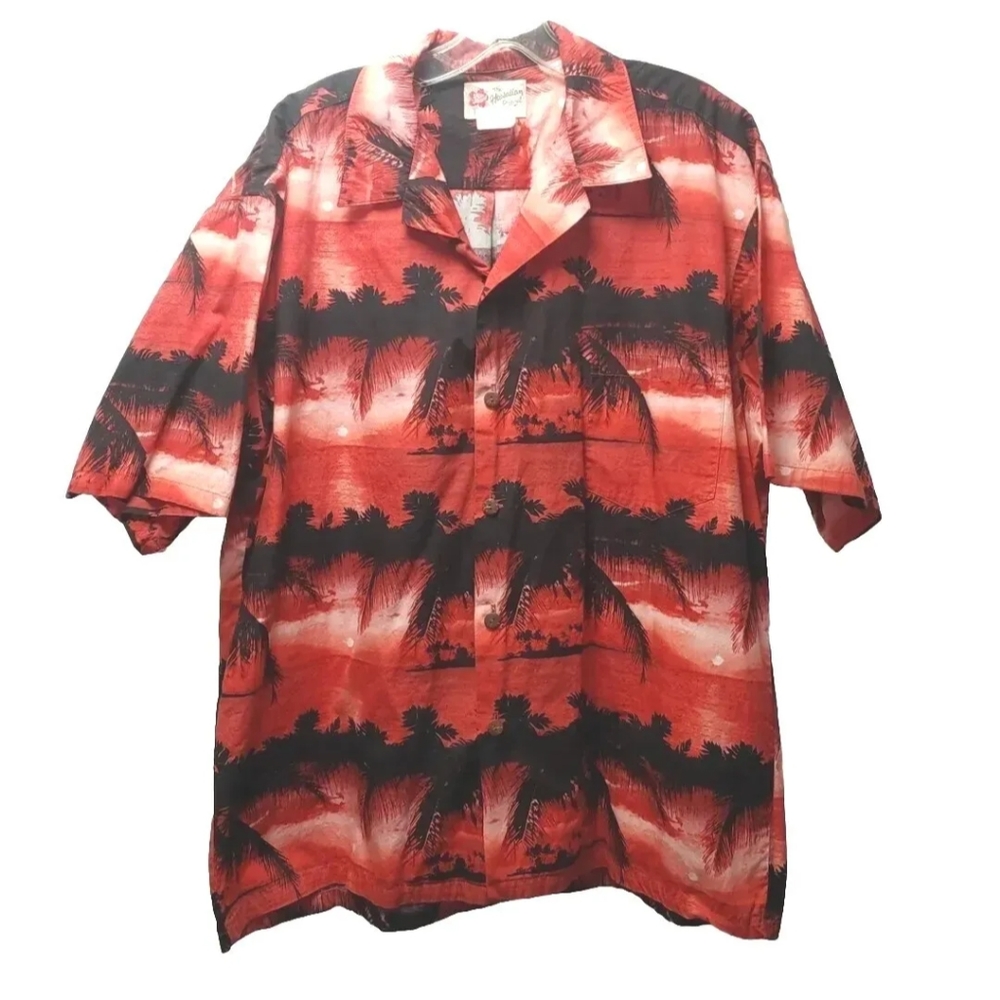 Hilo Hatties Hawaiian Shirt Button Resort Red Sunset Beach Hawaii USA Vintage XL